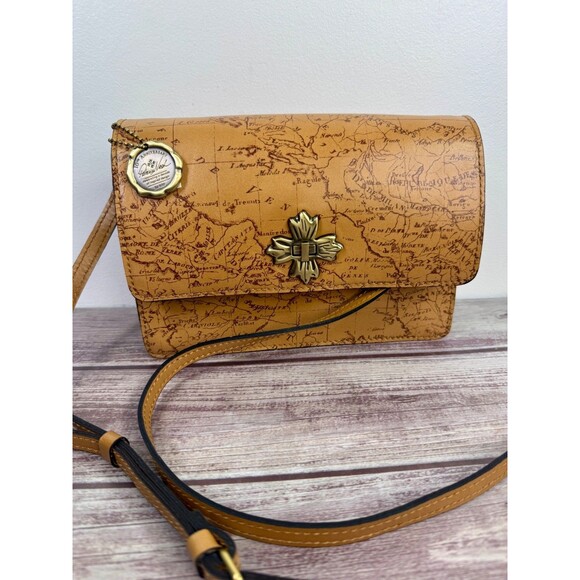 NWT PATRICIA NASH Consilina Floret Biscuit Map Print Leather Crossbody purse - Picture 1 of 17
